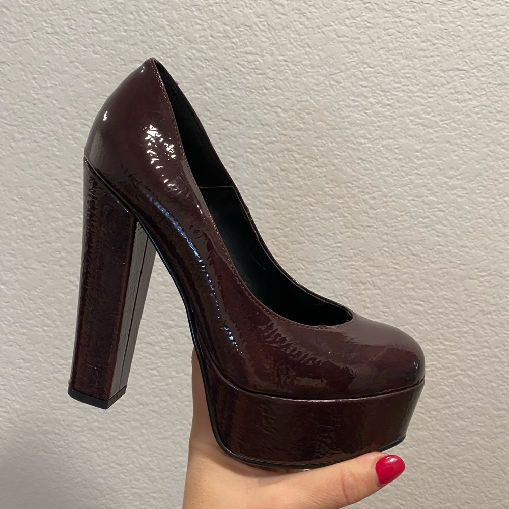 ‘Divine Follie’ Italian Elegant Burgundy Finished Leather Platform Heels NWB